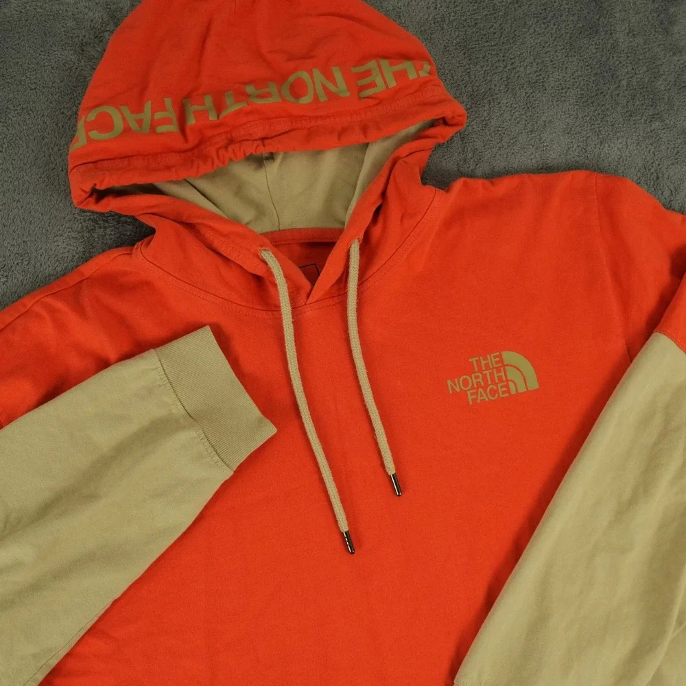 The North Face Hoodie Mens Large Orange Tan Colorblock Hooded Sweatshirt